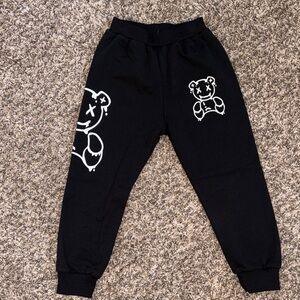 Black Kids Jogger Pants with Bear Print